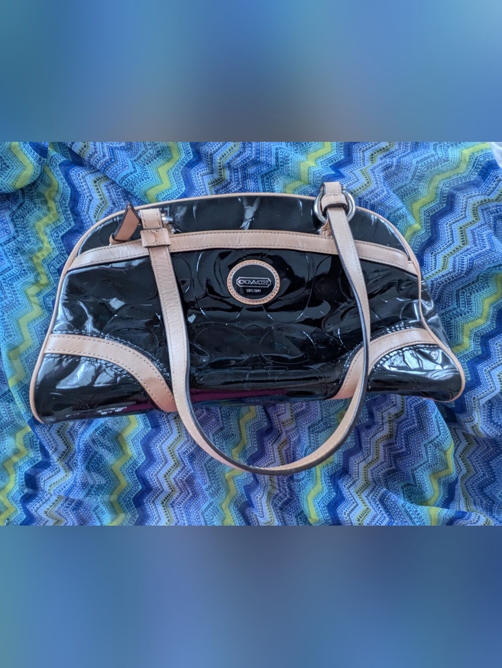 COACH   Ashley Collection Black Patent Leather Bag with Original Hang Tag.